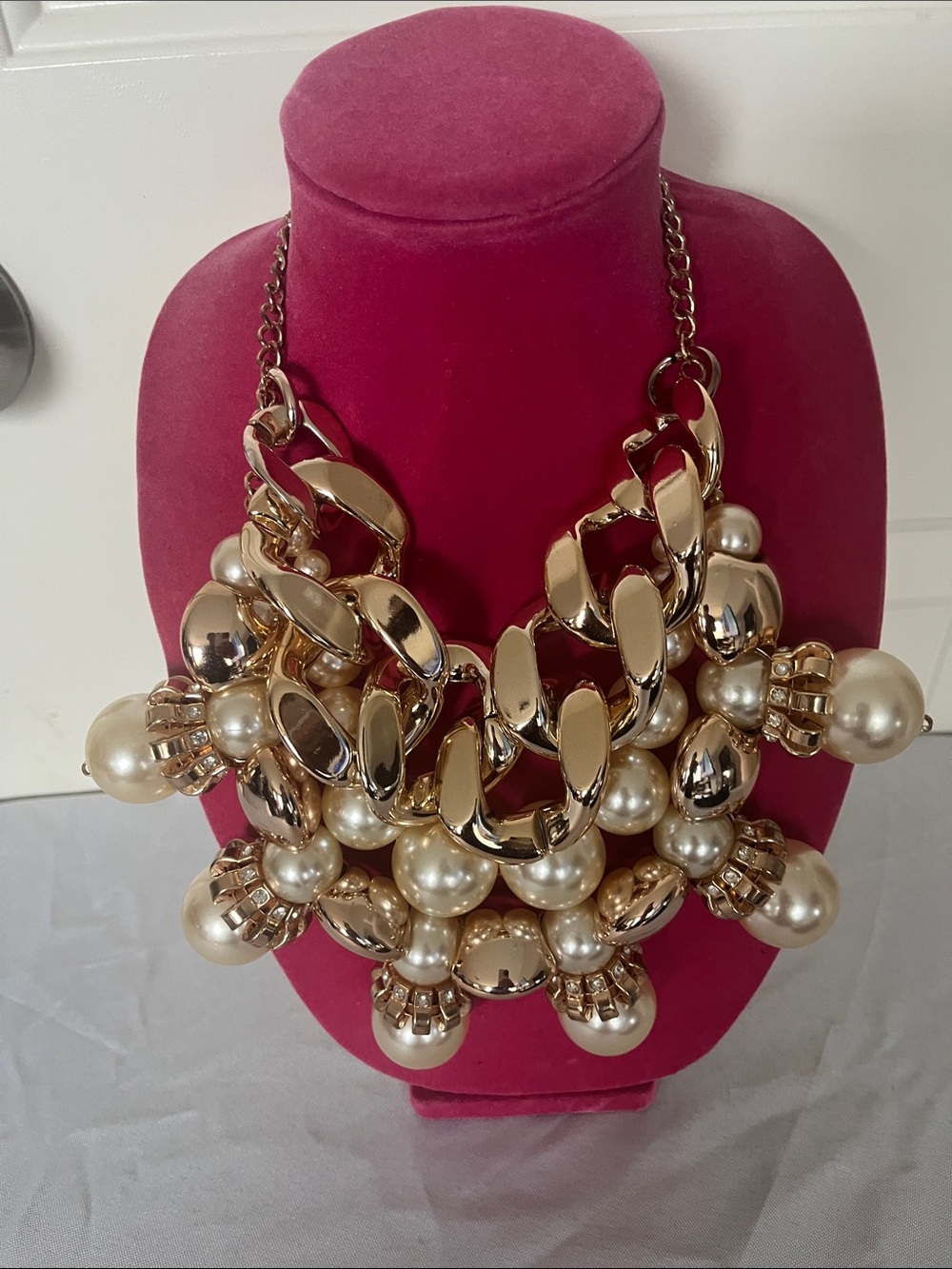 Gold Pearl Cluster Statement Necklace - Women Jewelry